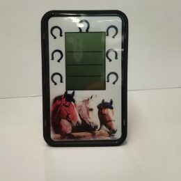 OROLOGIO DA TAVOLO CON SOGGETTI EQUESTRI  